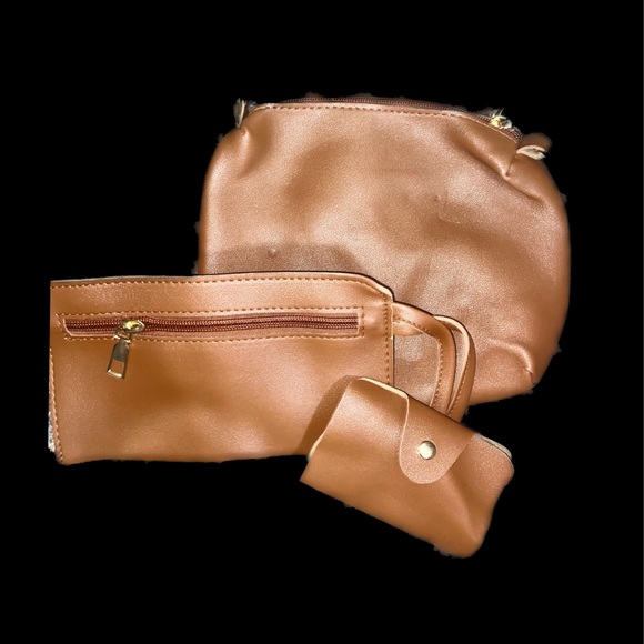 Last - New 4 Piece set of Brown Faux Leather Bag w/ Bright Reversible Straps - Picture 8 of 15